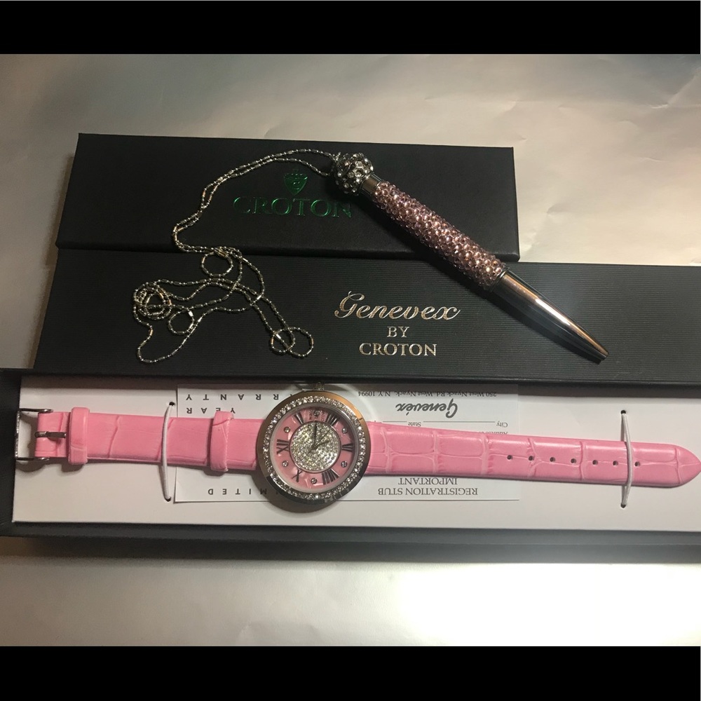 Croton Quartz Crystal Accented Watch w/ Pen